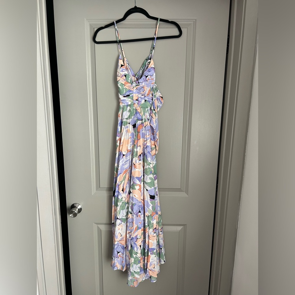 BLYTHE FLORAL PLISSE MIDI DRESS - Coral multi